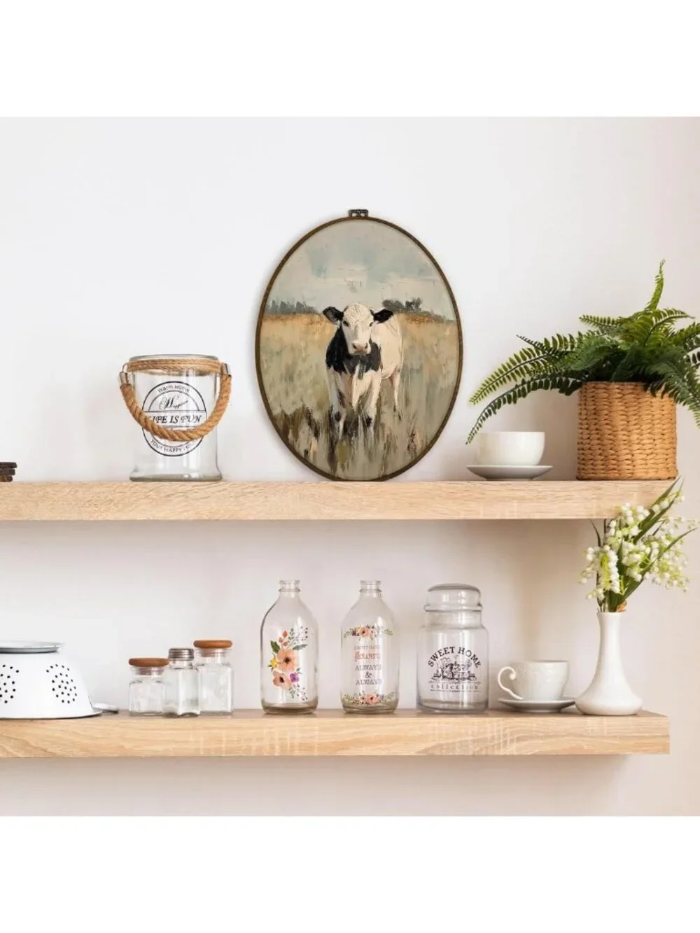 Rustic Farmhouse Cow Wall Art Decor | Vintage Animal Canvas Print | 8.7x11.3